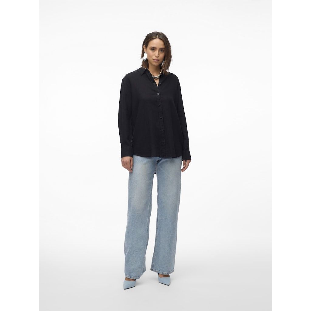 VERO MODA Marškiniai ilgomis rankovėmis moterims, Juoda, Linn shirt 5
