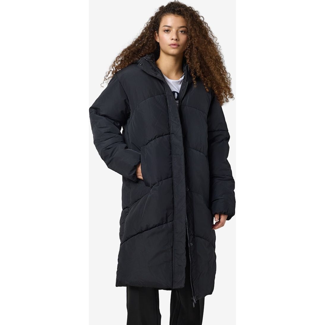 NOISY MAY Pūkinis paltas moterims, Juoda, Tenna long jacket 4