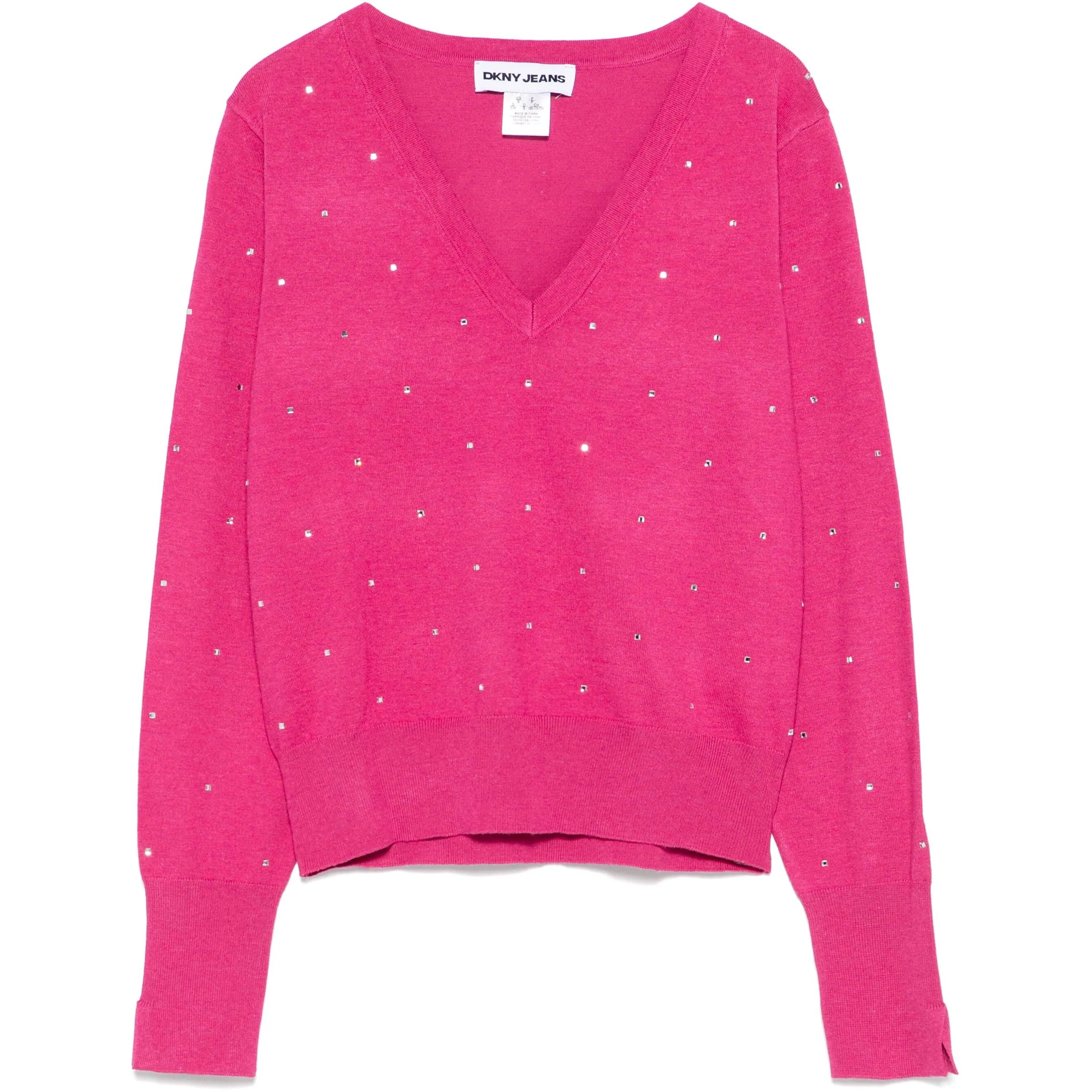 DKNY Megztinis moterims, Rožinė, V neck sweater with studs 1