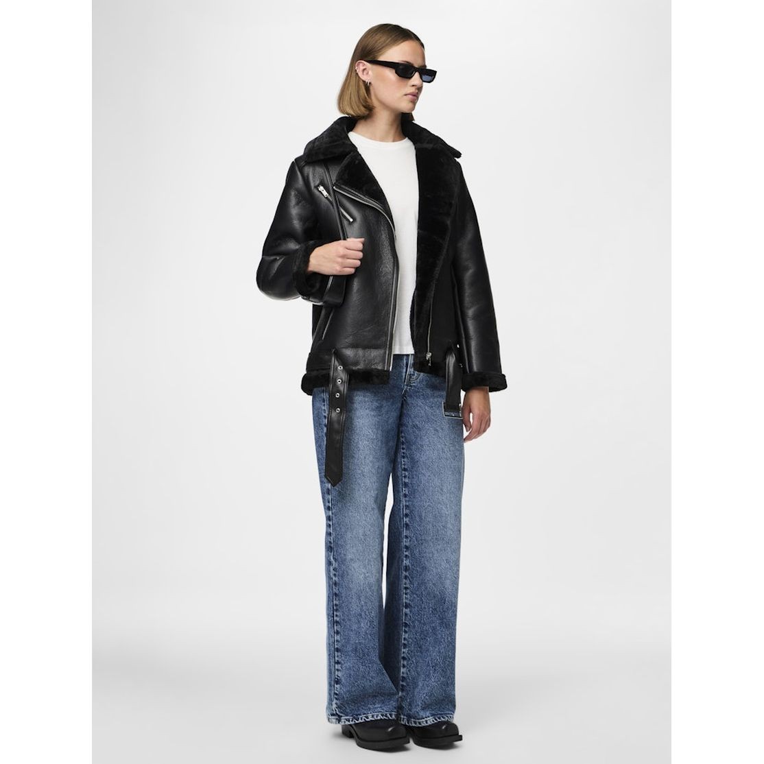 PIECES Striukė moterims, Juoda, PCNORA AVIATOR PU JA 7