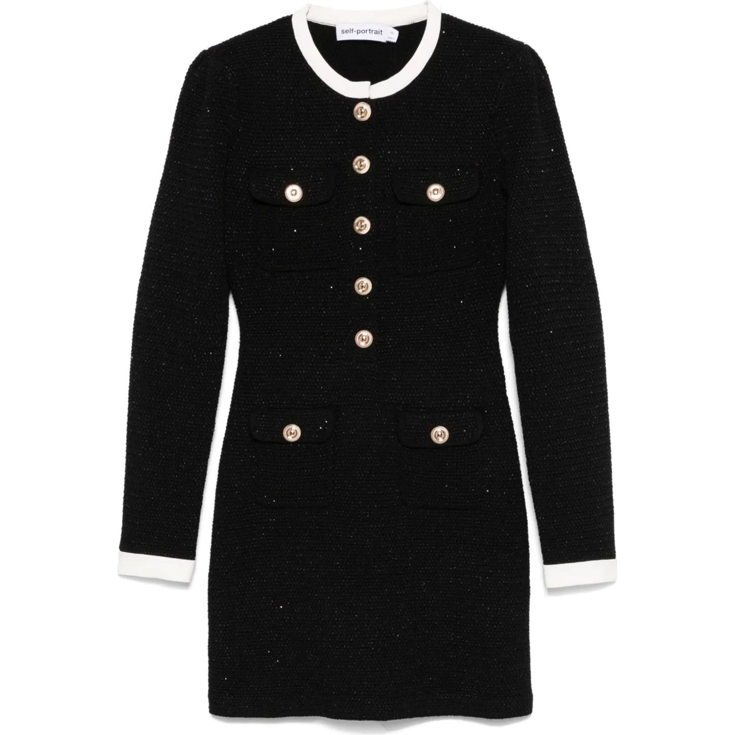 SELF PORTRAIT Mini suknelė moterims, Juoda, Knit contrast collar dress