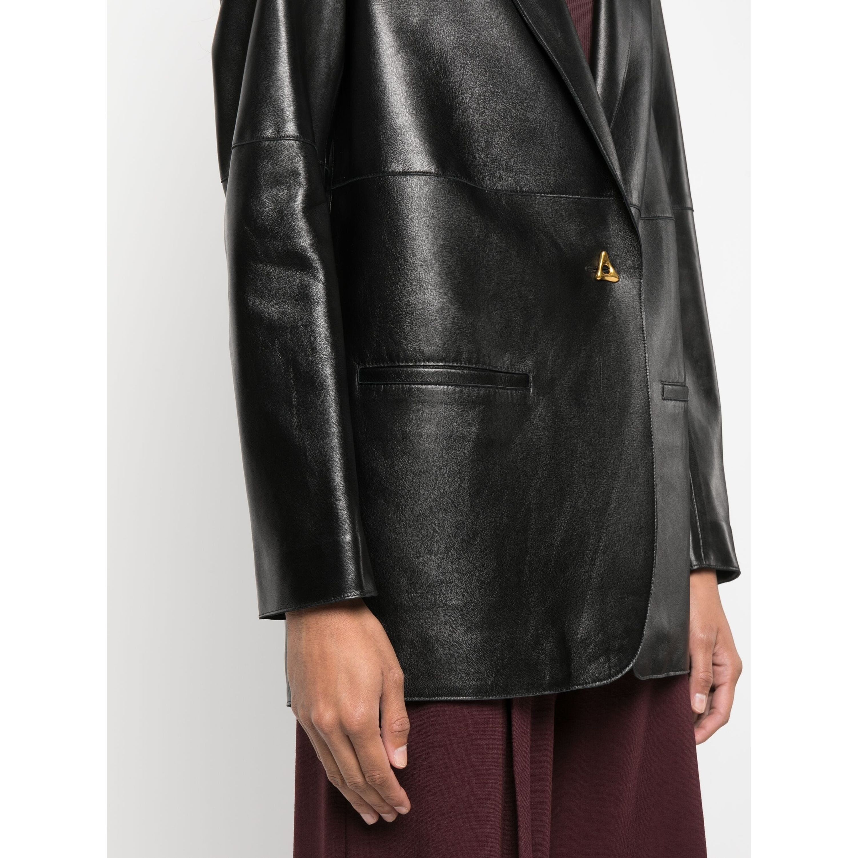 AERON Švarkas moterims, Juoda, Classic leather blazer 4