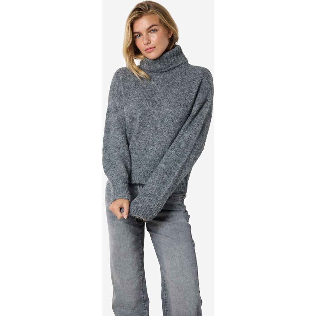 NOISY MAY Megztinis su kaklu moterims, Pilka, Sutton roll neck knit 6