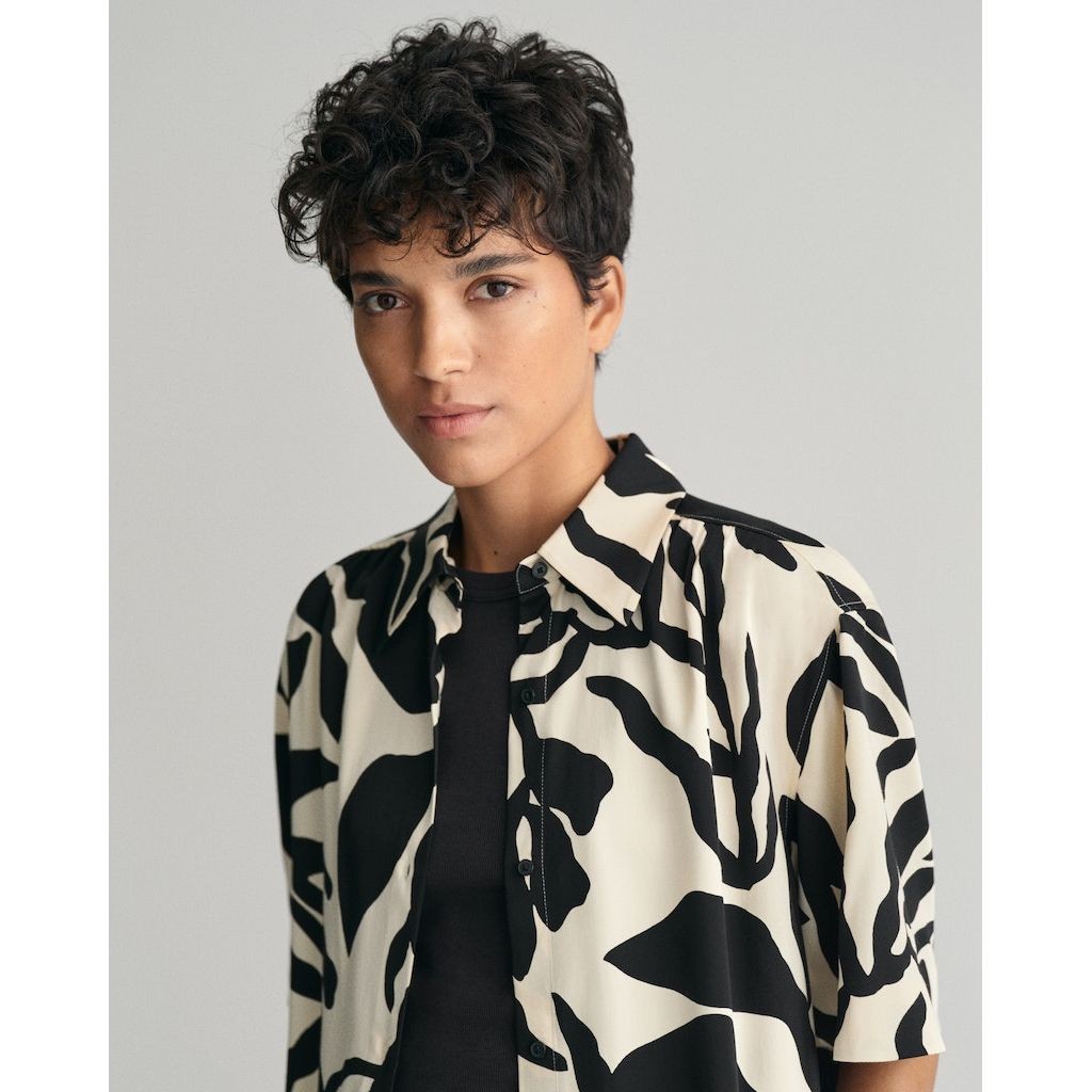 GANT Marškiniai moterims, Smėlio, REL PALM PRINT SS SHIRT 4