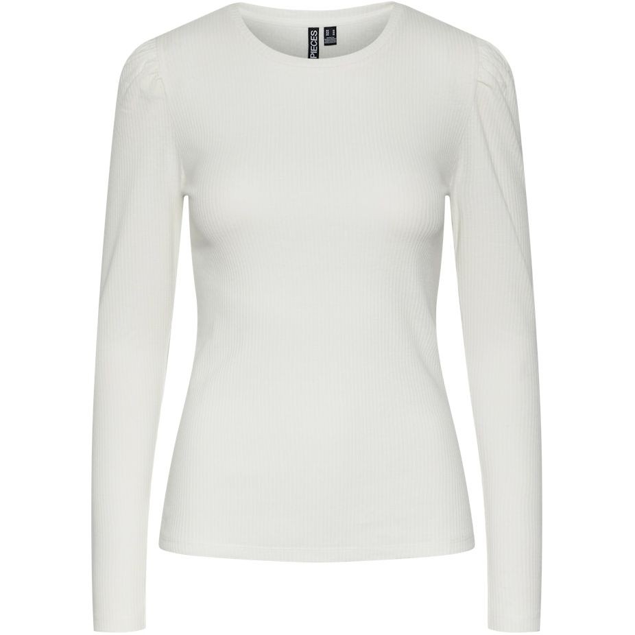 PIECES Marškinėliai moterims, Balta, PCRUKA LS PUFF TOP N 1