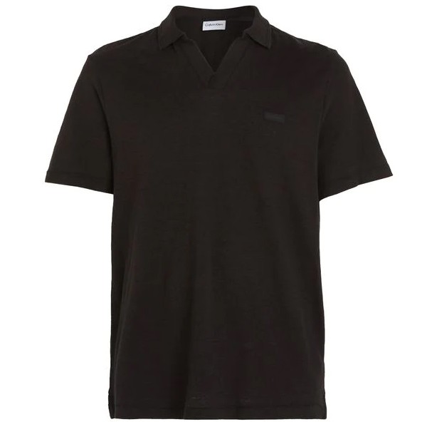 CALVIN KLEIN Polo marškiniai trumpos rank. vyrams, Juoda, Cotton linen open collar polo 1