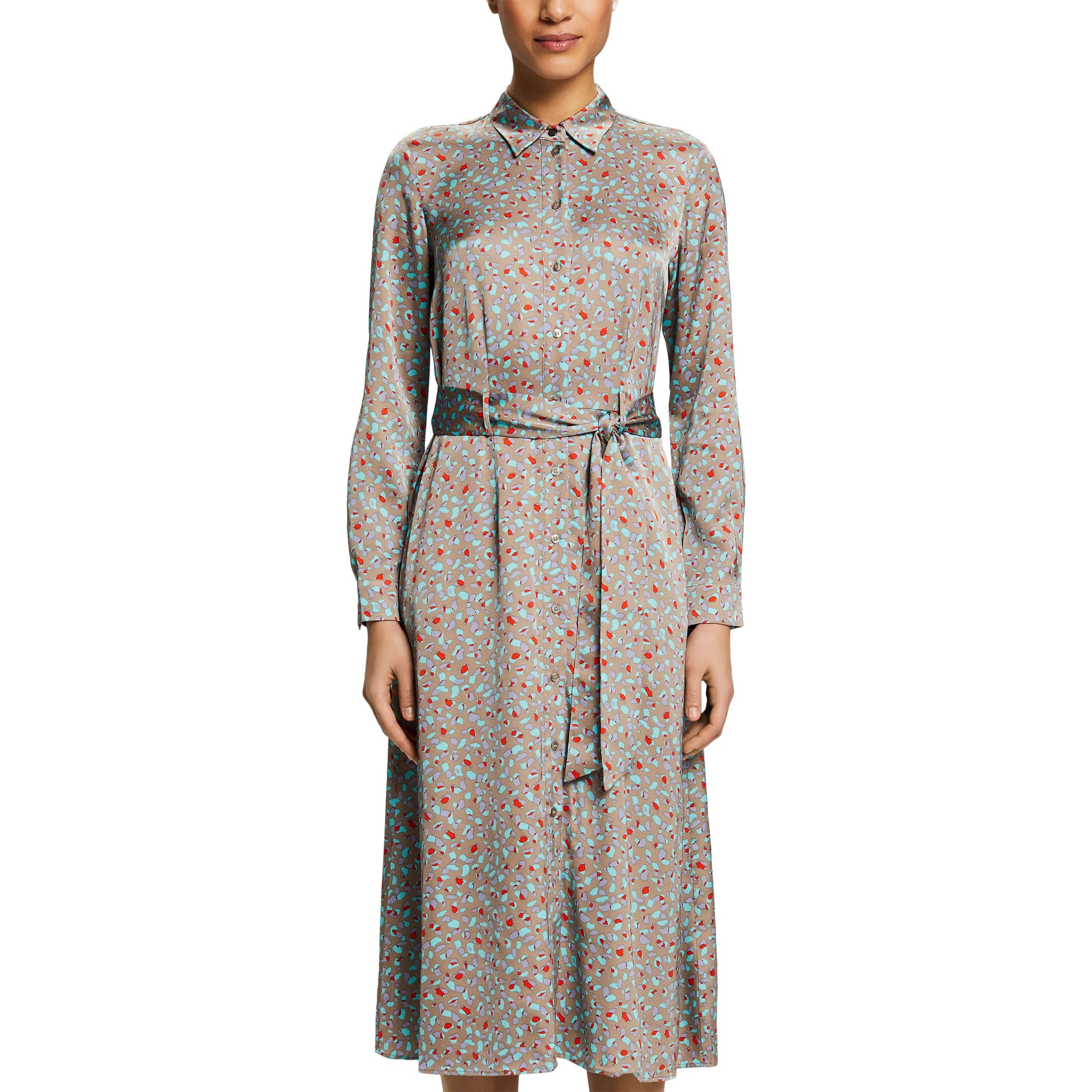 ESPRIT Midi suknelė moterims, Smėlio, Printed Satin Midi Dress 2