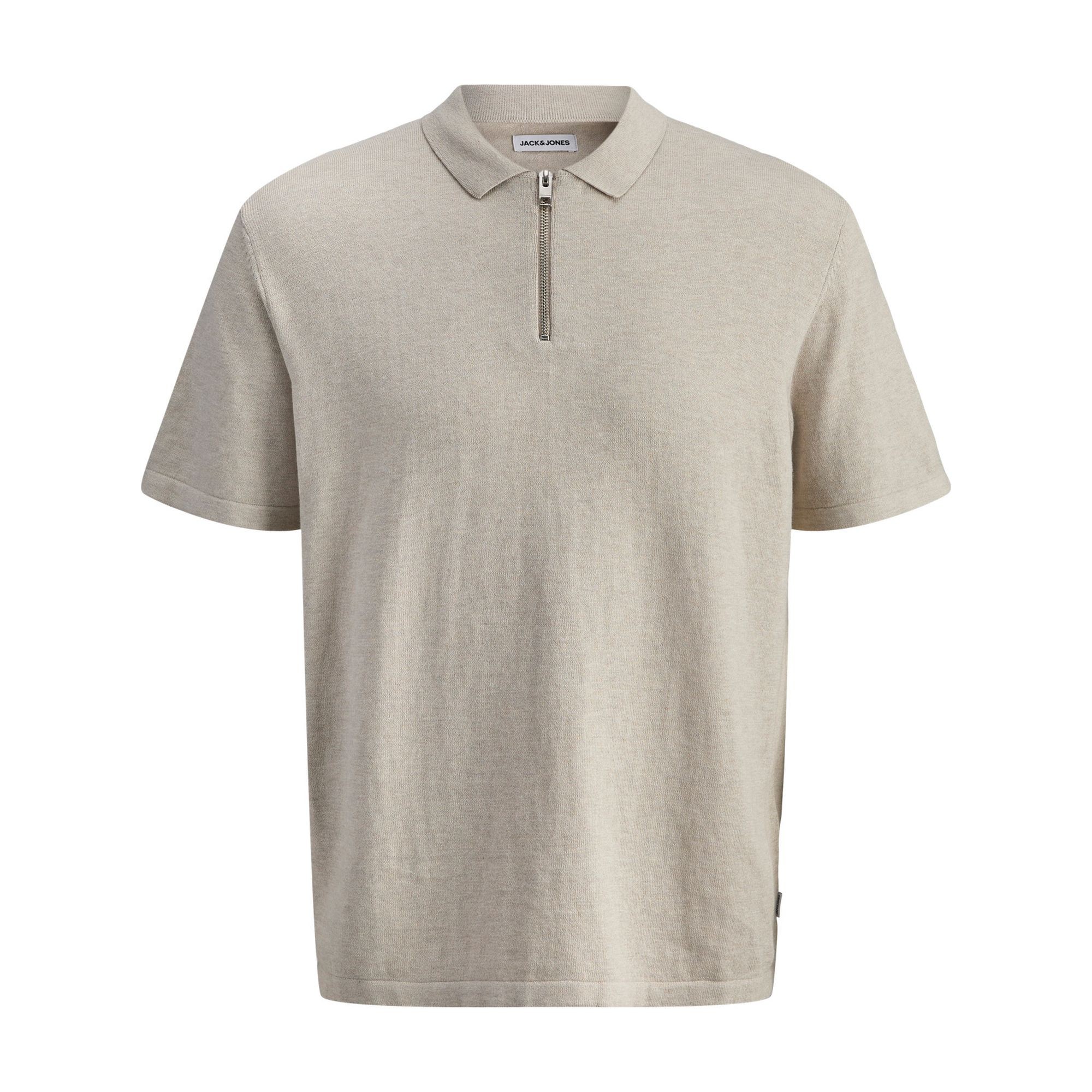 JACK & JONES Megzta palaidinė vyrams, Smėlio, Emill knit zip polo ss 1