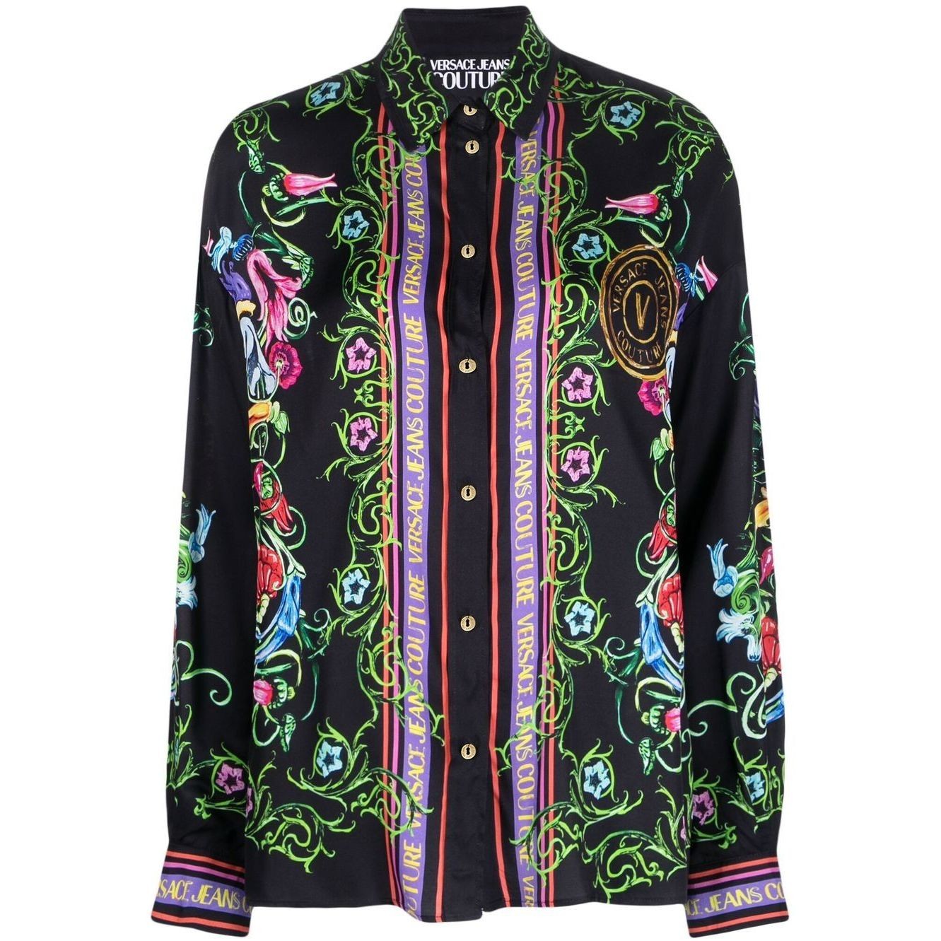 VERSACE JEANS CUTURE Marškiniai ilgomis rankovėmis moterims, Juoda, Garden v emblem shirts