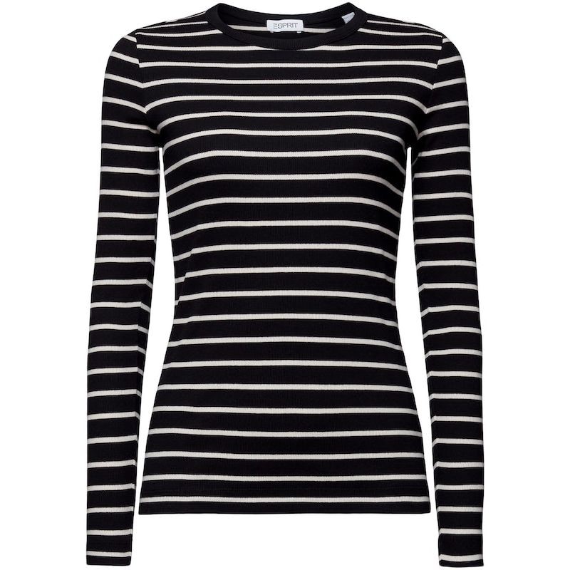 ESPRIT Marškinėliai moterims, Juoda, Striped Rib-Knit Long Sleeve T 1