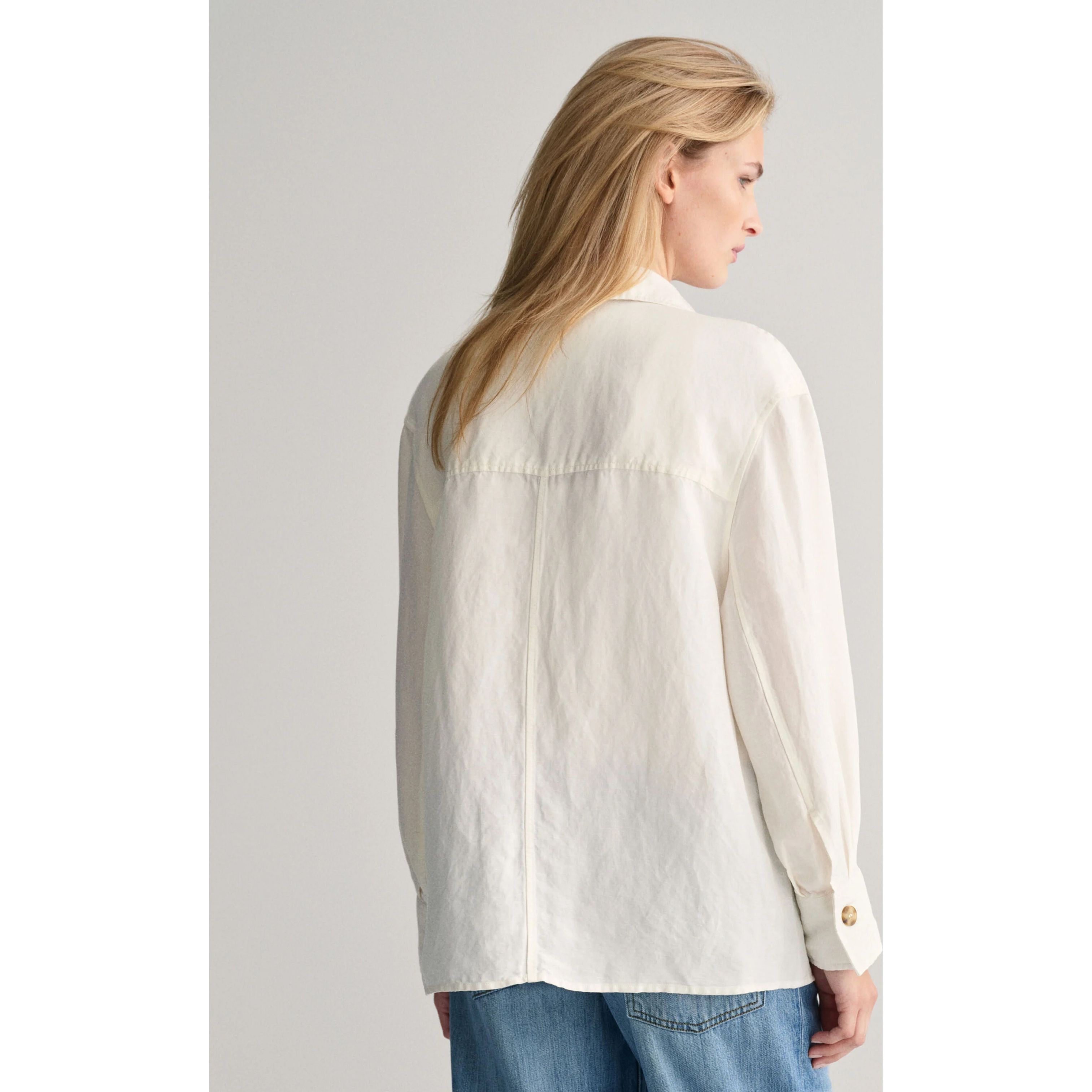 GANT Marškiniai moterims, Geltona, REL LINEN BLEND OVERSHIRT 3