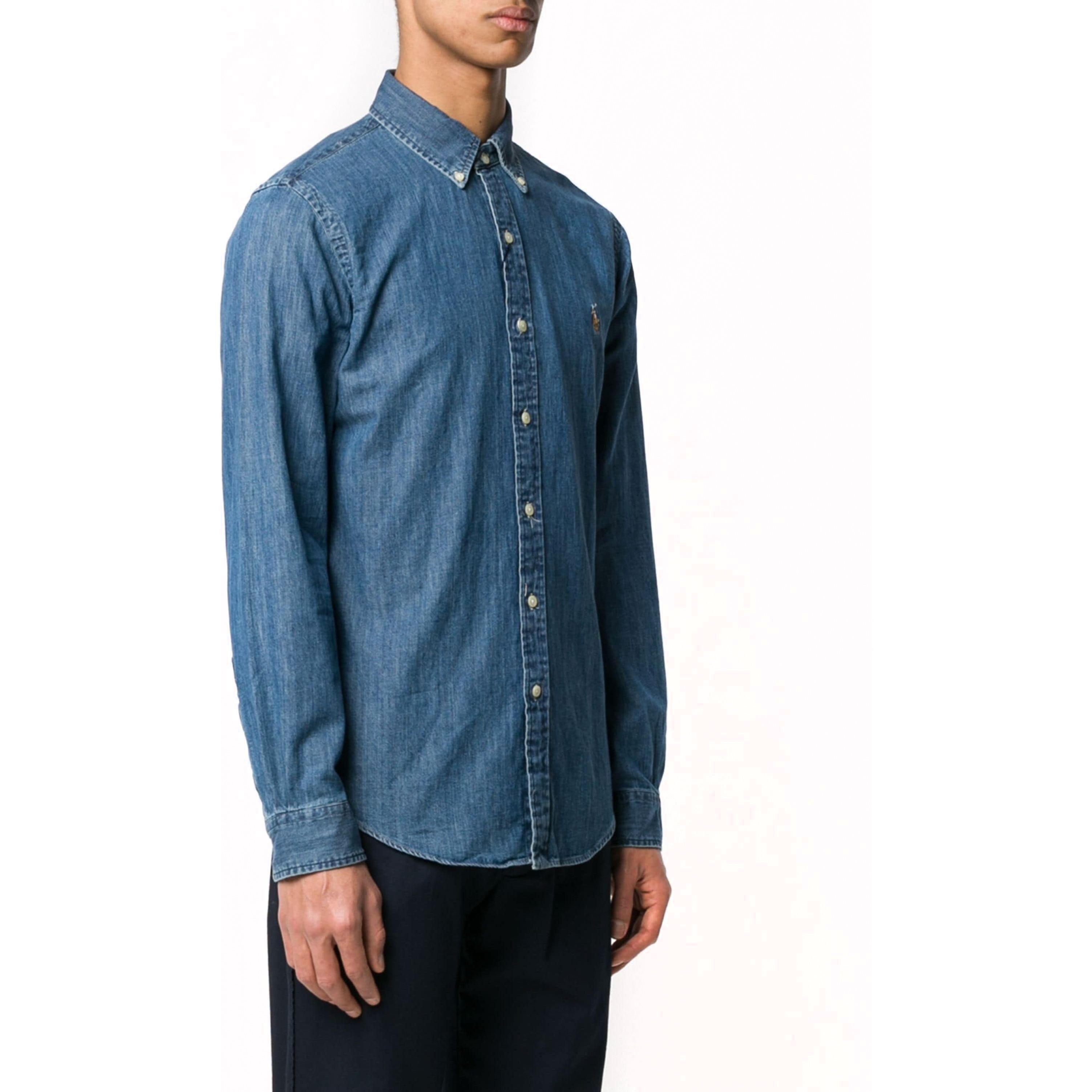 POLO RALPH LAUREN Marškiniai vyrams, Mėlyna, Slim fit denim shirt 1