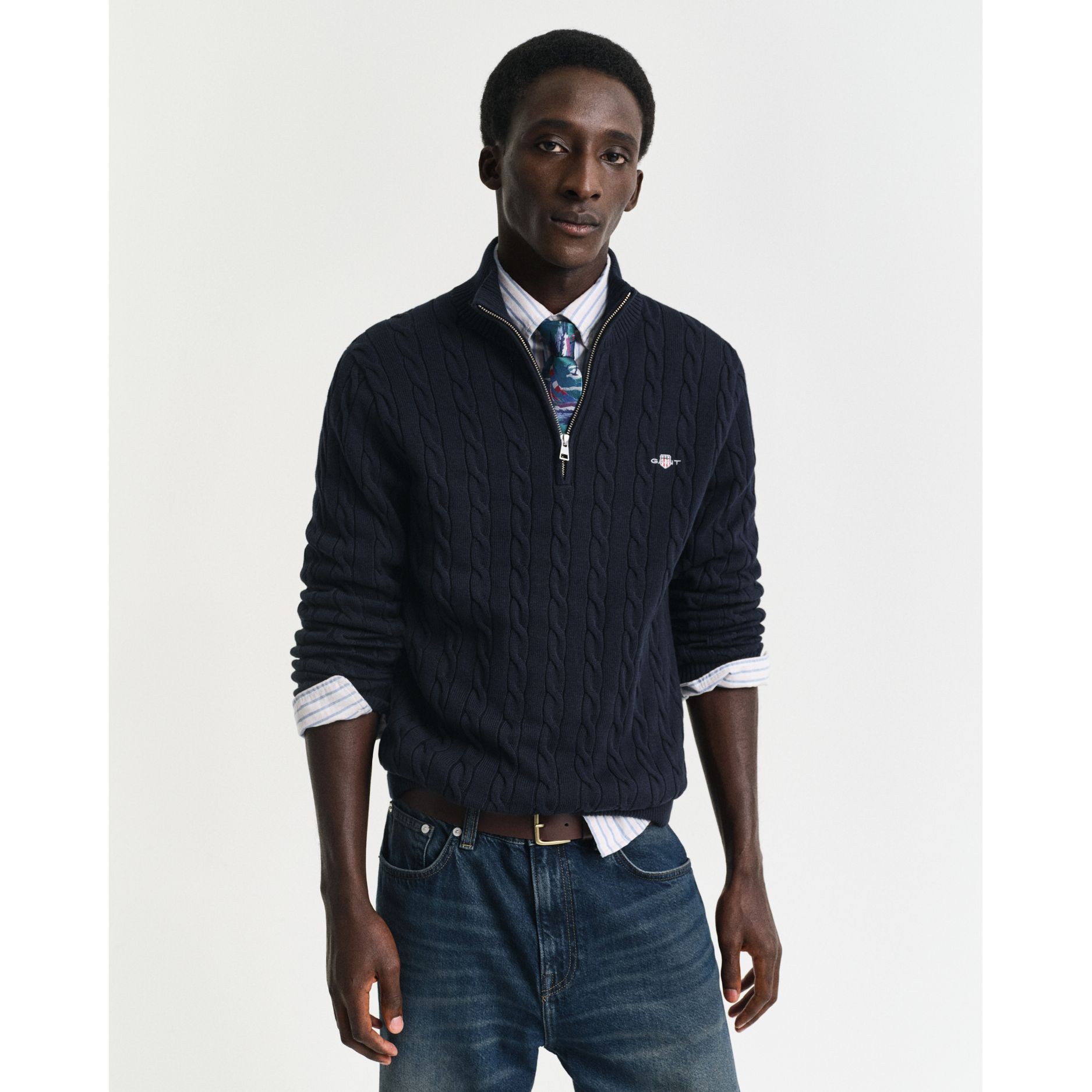GANT Megztinis vyrams, Mėlyna, cotton cable half zip 1