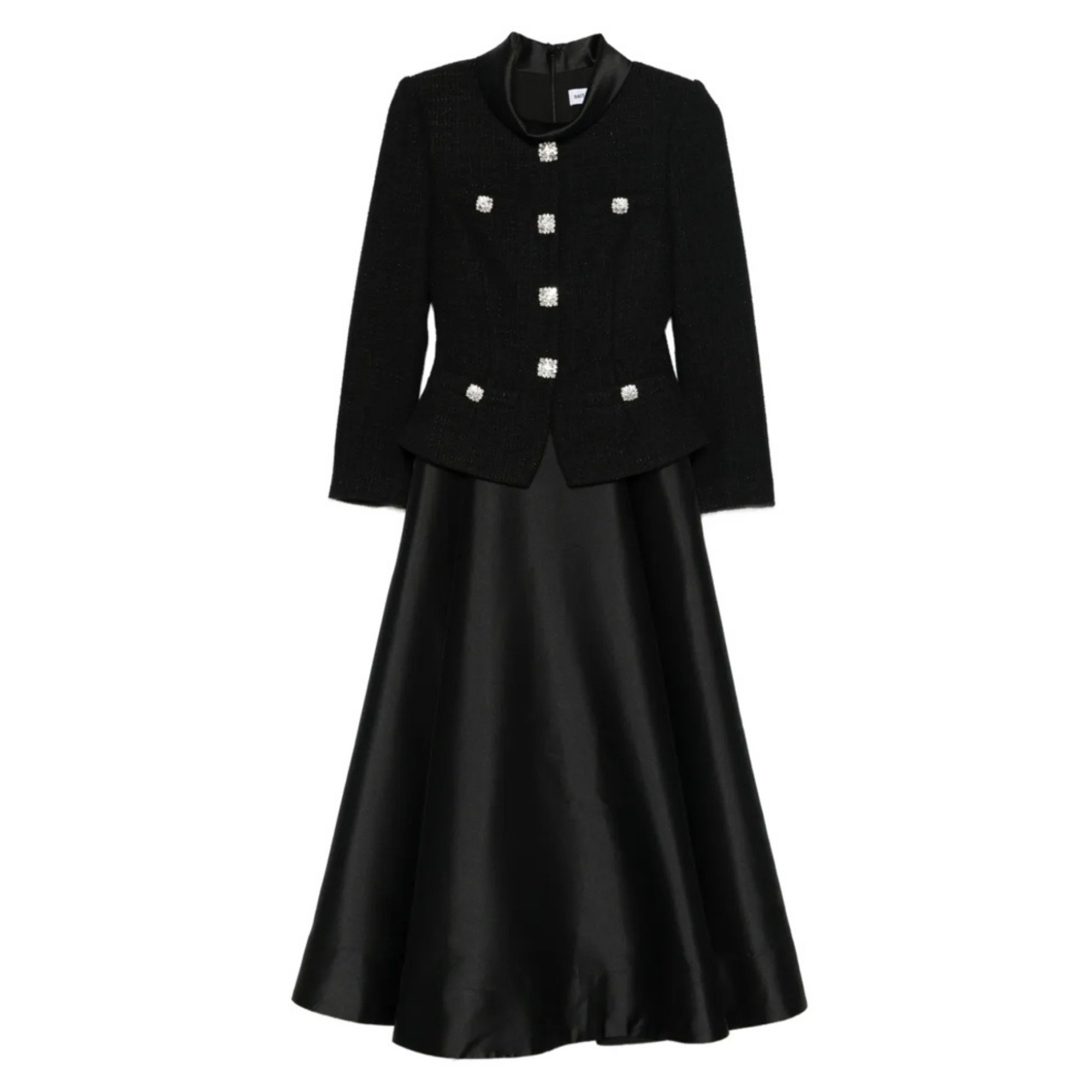 SELF PORTRAIT Midi suknelė moterims, Juoda, Boucle taffeta midi dress 1