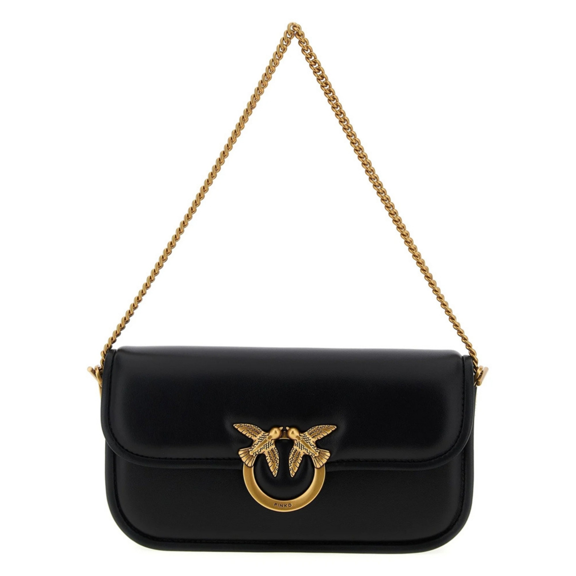 PINKO Rankinė per petį moterims, Juoda, Love box baguette nappa + vite 1