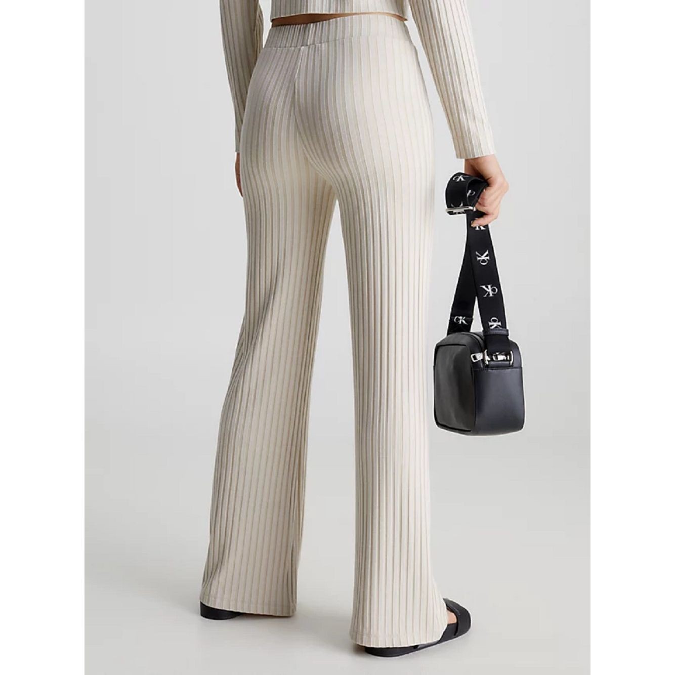 CALVIN KLEIN JEANS Laisvalaikio kelnės moterims, Smėlio, Elongated rib  pants 3