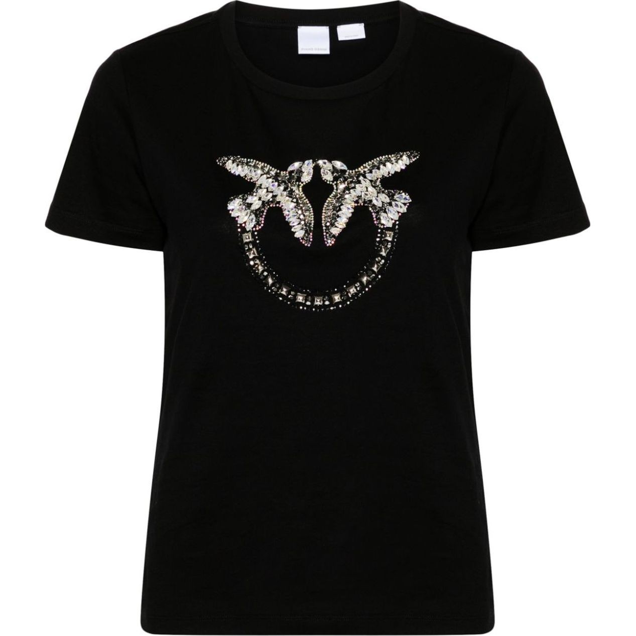 PINKO Marškinėliai trump. rankovėmis moterims, Juoda, Love birds embellished t-shirt