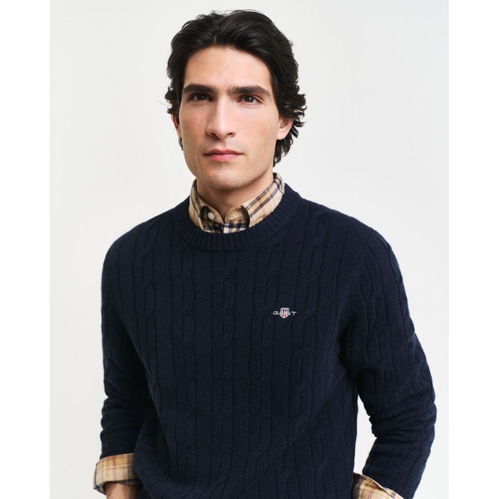 GANT Megztinis vyrams, Mėlyna, Labswool cable c-neck sweater 4