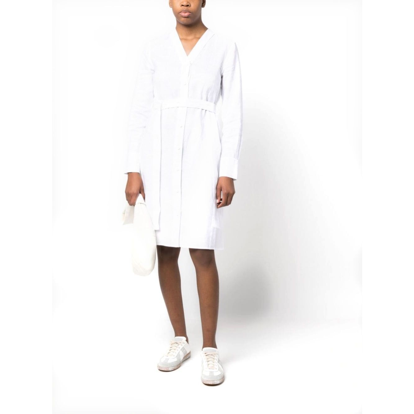 CALVIN KLEIN Midi suknelė moterims, Balta, Linen collarless midi dress 2