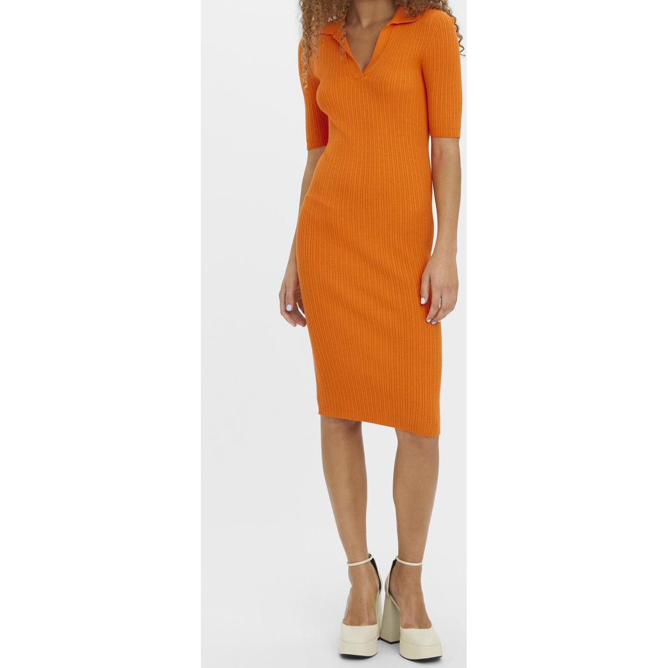 VERO MODA Maxi suknelė moterims, Oranžinė, VMHOLLY 2/4 POLO DRES 2