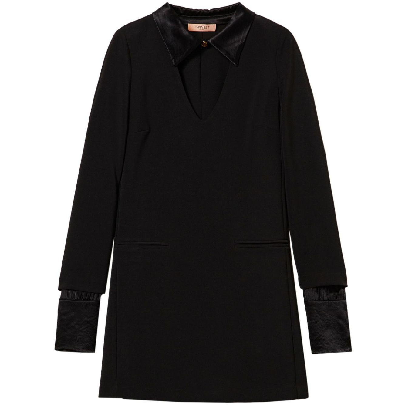 TWINSET Mini suknelė moterims, Juoda, Satin-details crepe minidress