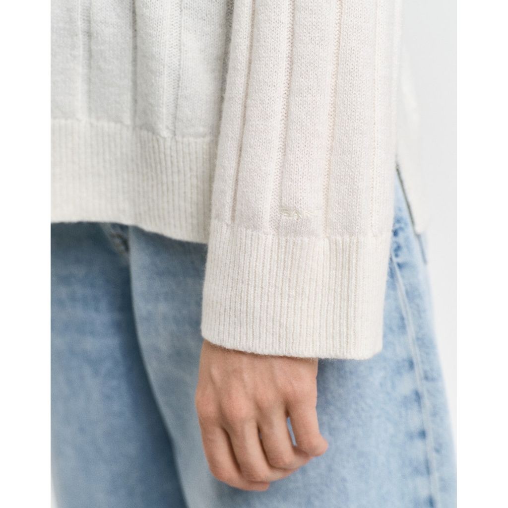 GANT Megztinis moterims, Smėlio, Wide ribbed wool stand collar 4