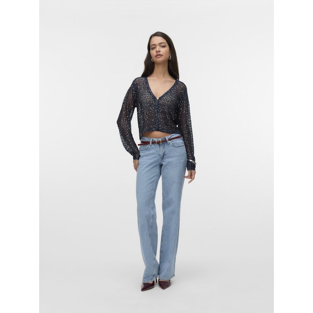 VERO MODA Kardiganas moterims, Mėlyna, Leilani glitter short cardi 4