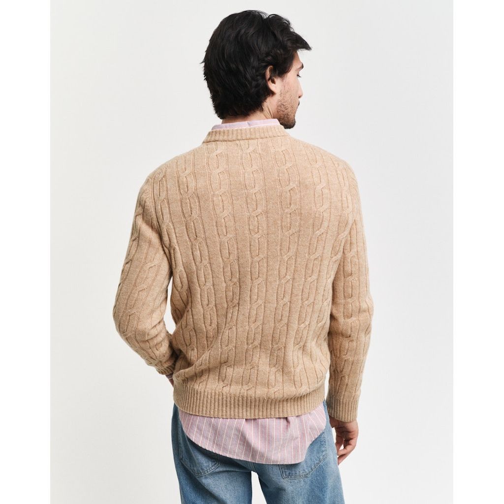 GANT Megztinis vyrams, Chaki, Labswool cable c-neck sweater 3