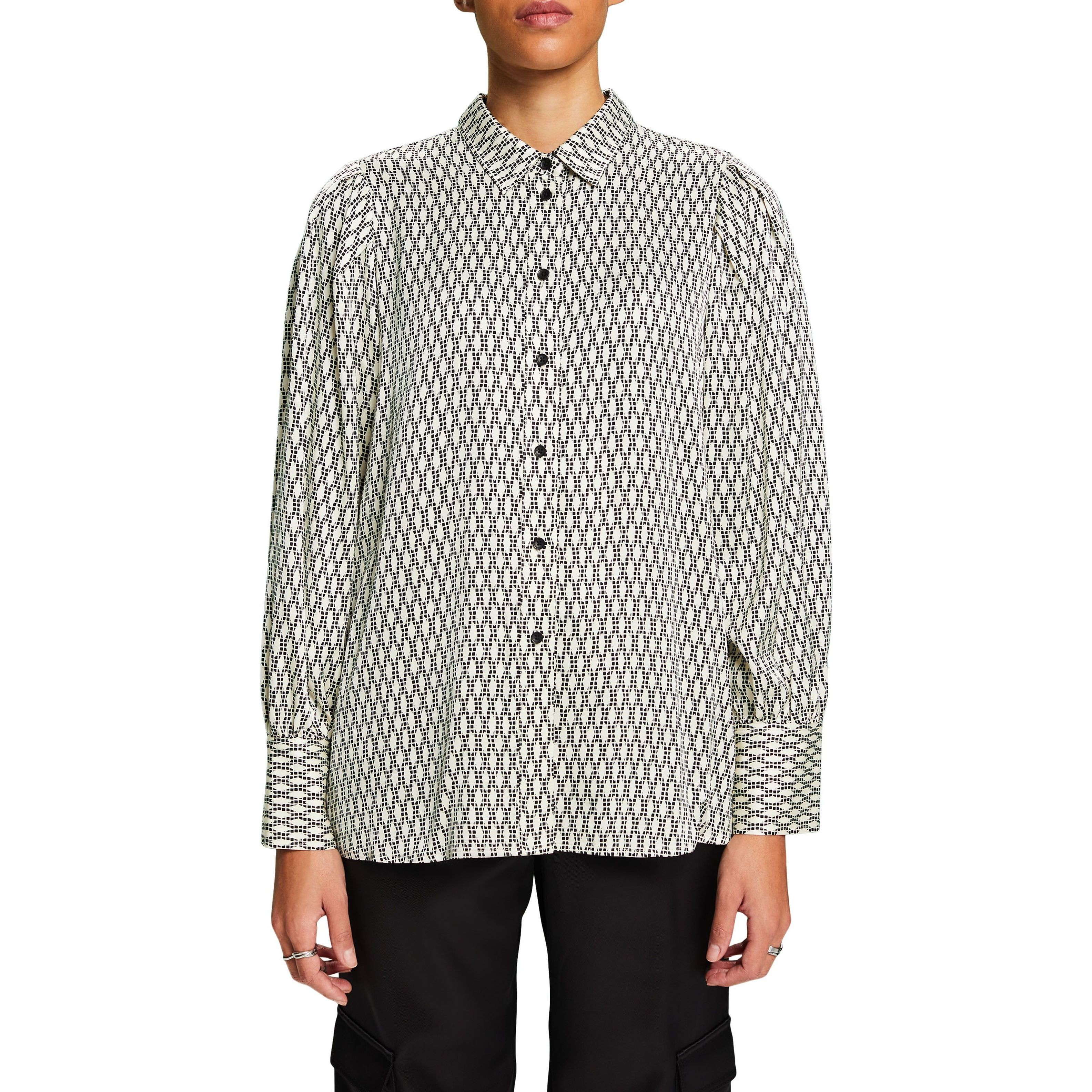 ESPRIT Palaidinės moterims, Juoda, Printed Satin Shirt Blouse 2