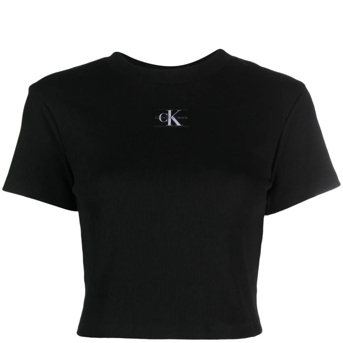 CALVIN KLEIN JEANS Trumpinti marškinėliai moterims, Juoda, Badge rib short sleeve tee 1