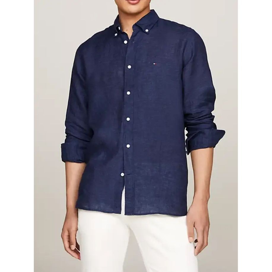 TOMMY HILFIGER Marškiniai ilgomis rankovėmis vyrams, Mėlyna, Pigment dyed li solid rf shirt 2