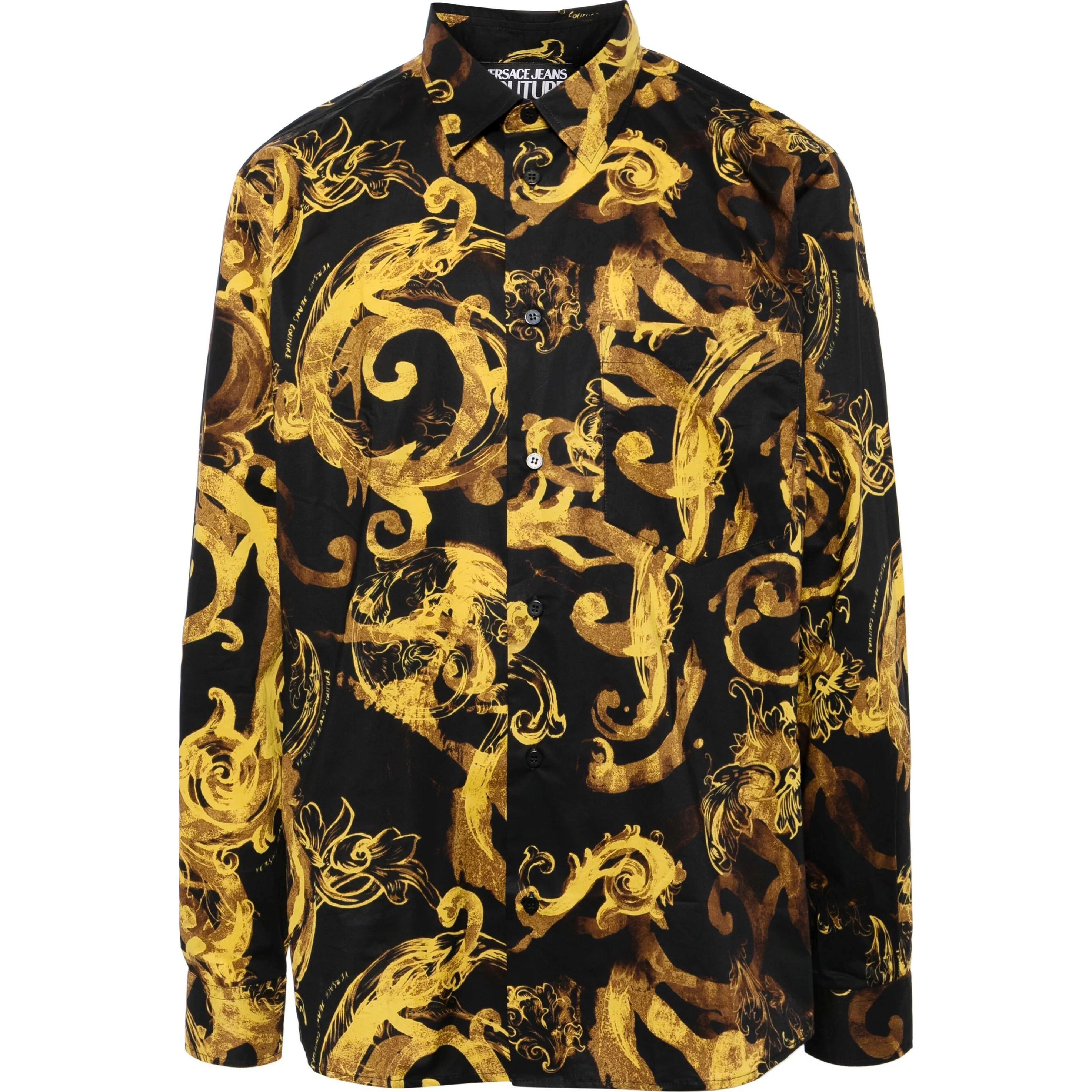 VERSACE JEANS CUTURE Marškiniai ilgomis rankovėmis vyrams, Juoda, Watercolour print cotton shirt