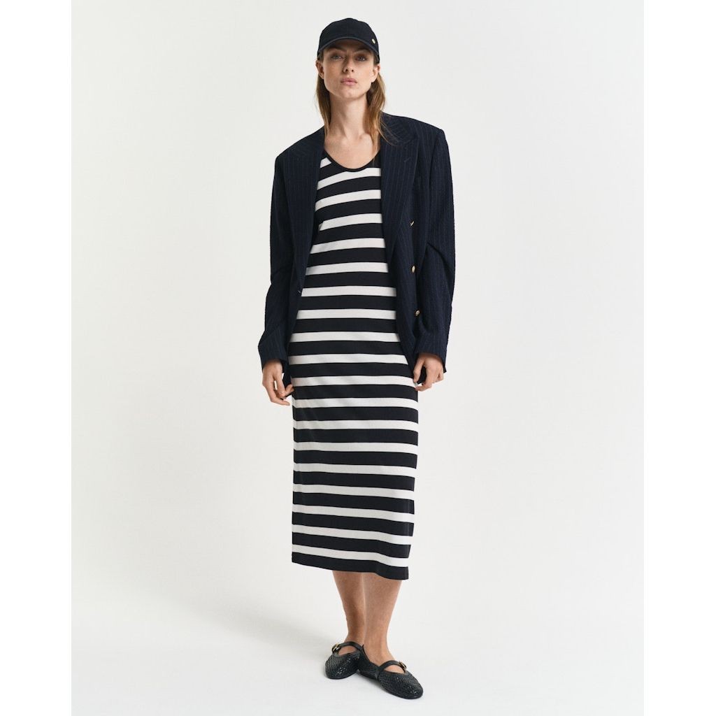 GANT Midi suknelė moterims, Juoda, Striped jersey midi dress 5