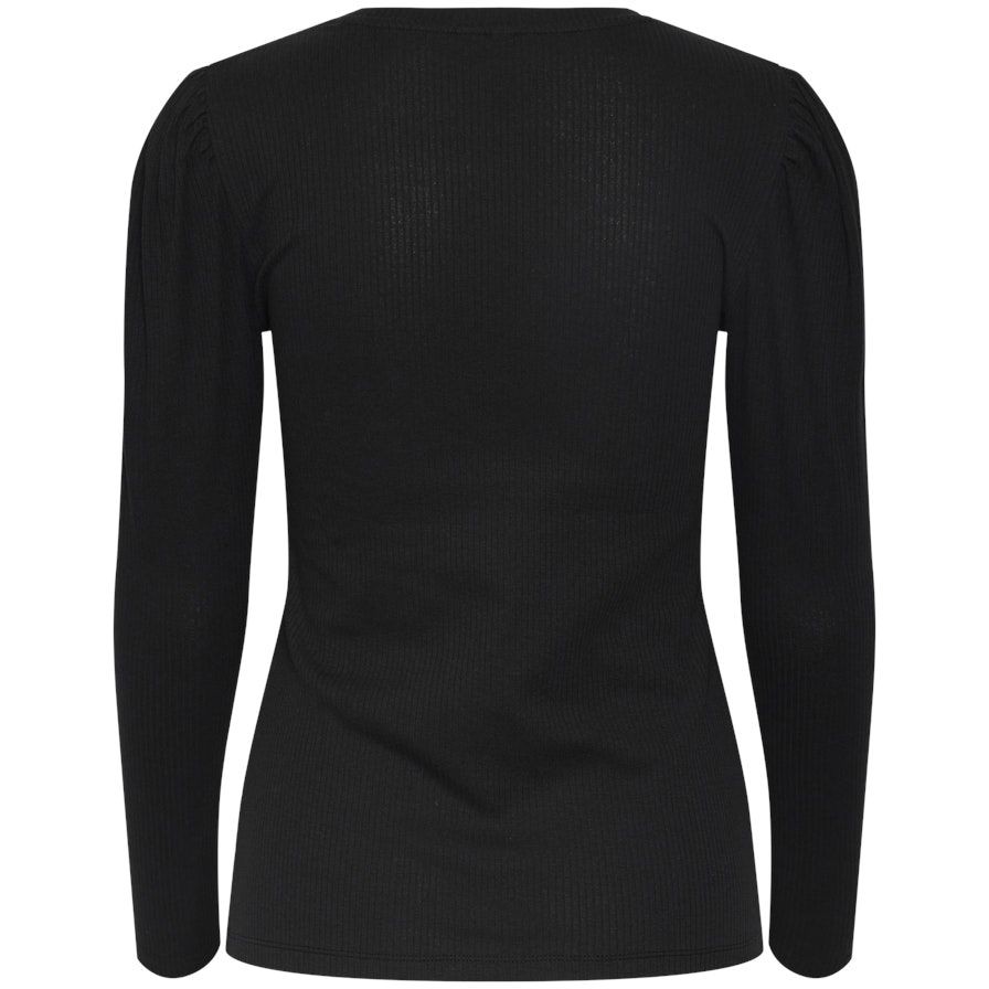 PIECES Marškinėliai moterims, Juoda, PCRUKA LS PUFF TOP N 2