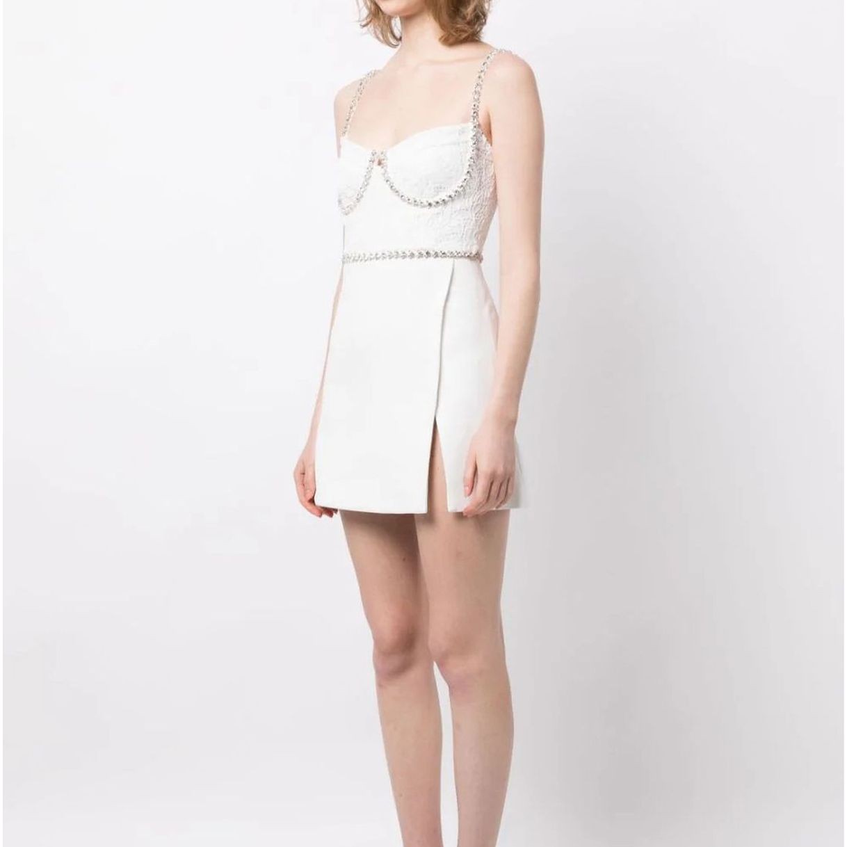 SELF PORTRAIT Mini suknelė moterims, Balta, White lace bodice mini dress 2