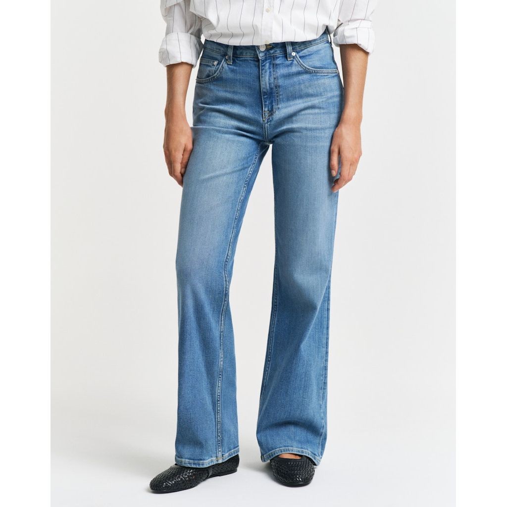 GANT Platėjantys džinsai moterims, Mėlyna, Slim flare stretch jeans 4