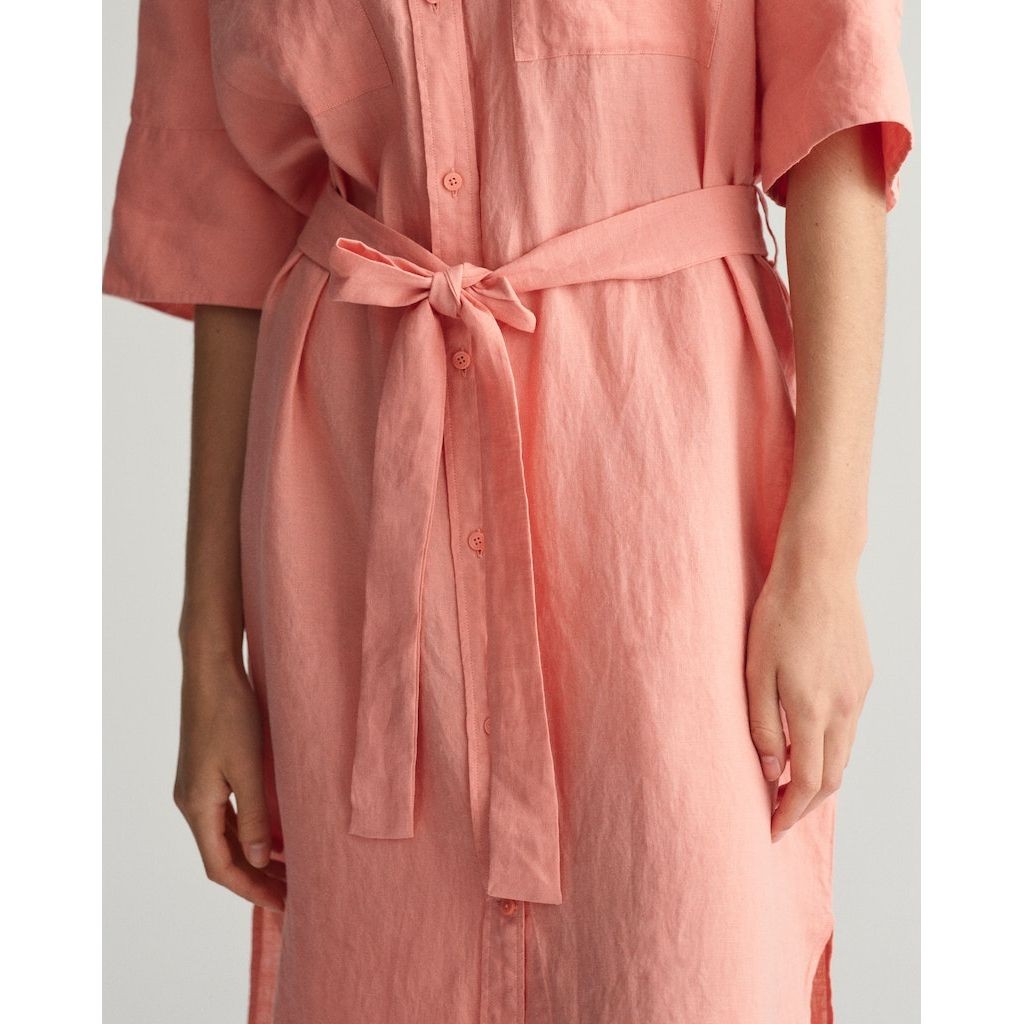 GANT Midi suknelė moterims, Rožinė, REL LINEN SS SHIRT DRESS 4