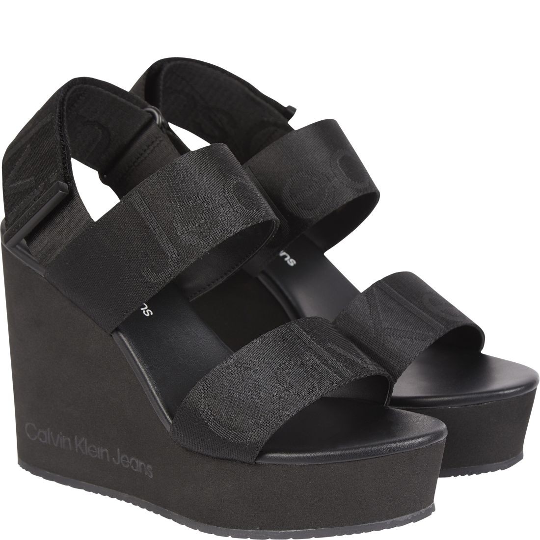 CALVIN KLEIN JEANS Basutės moterims, Juoda, Wedge sandal webbing 1