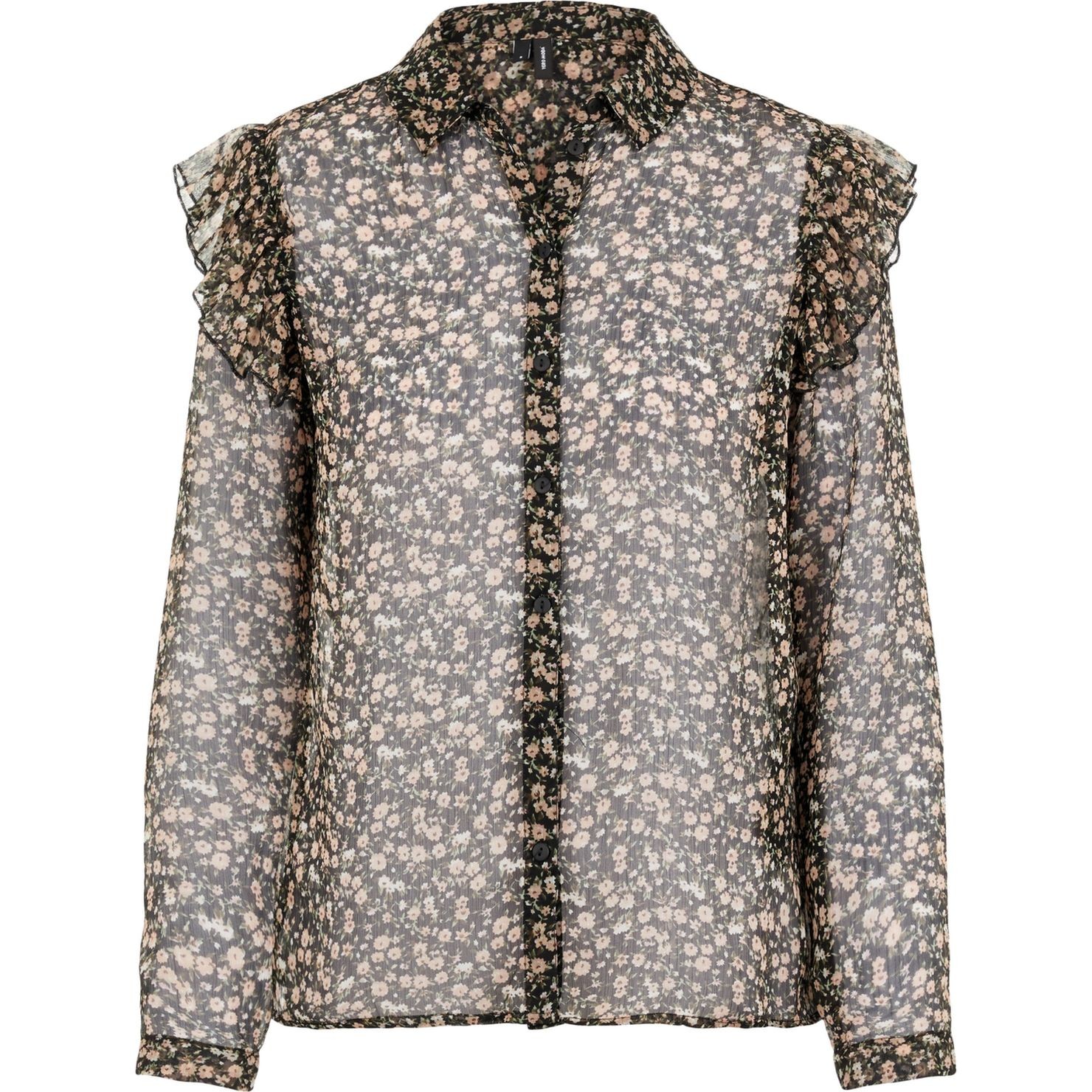 VERO MODA Marškiniai moterims, Juoda, VMLOLA L/S FLOUN 1