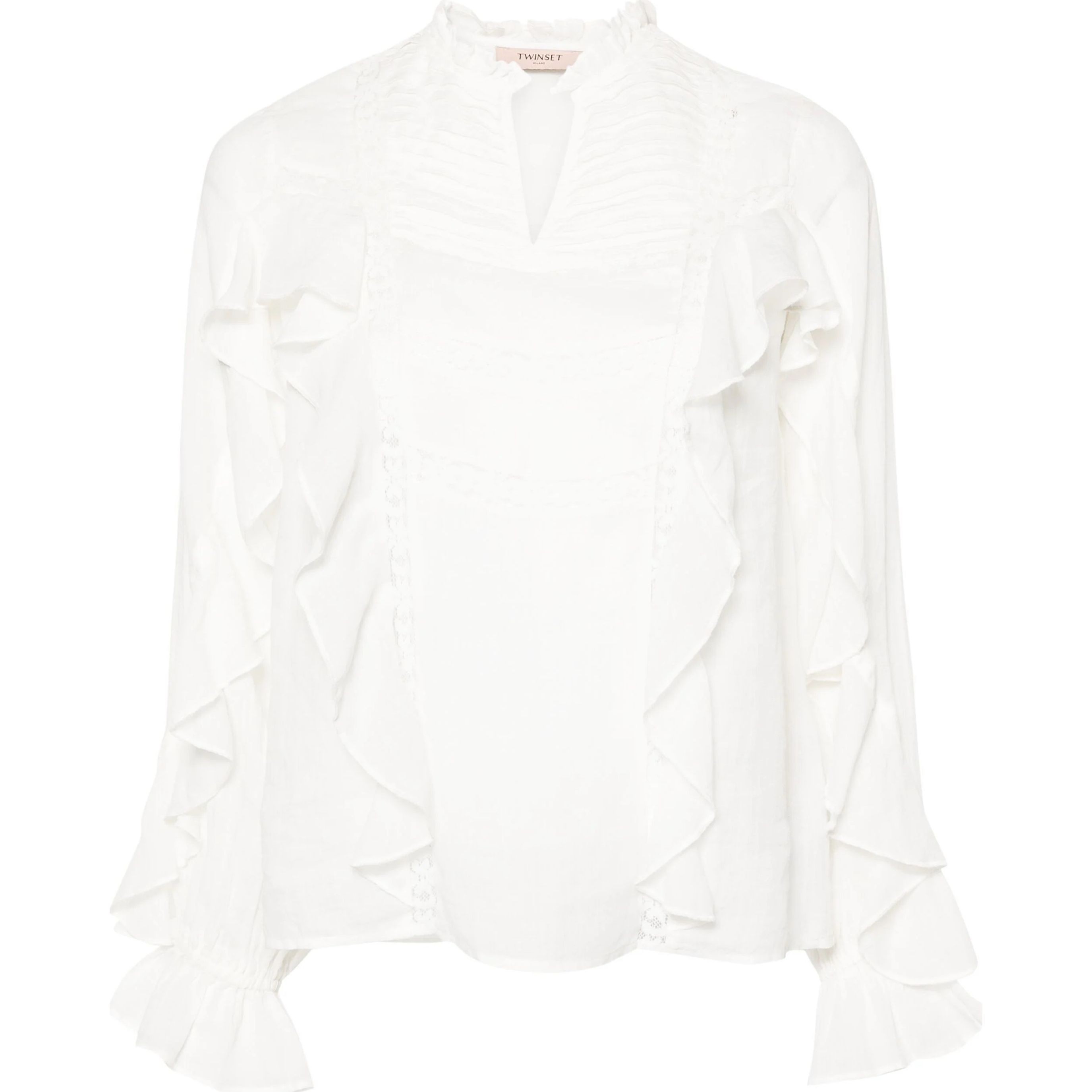 TWINSET Marškiniai ilgomis rankovėmis moterims, Mėlyna, Ramie blouse with lace