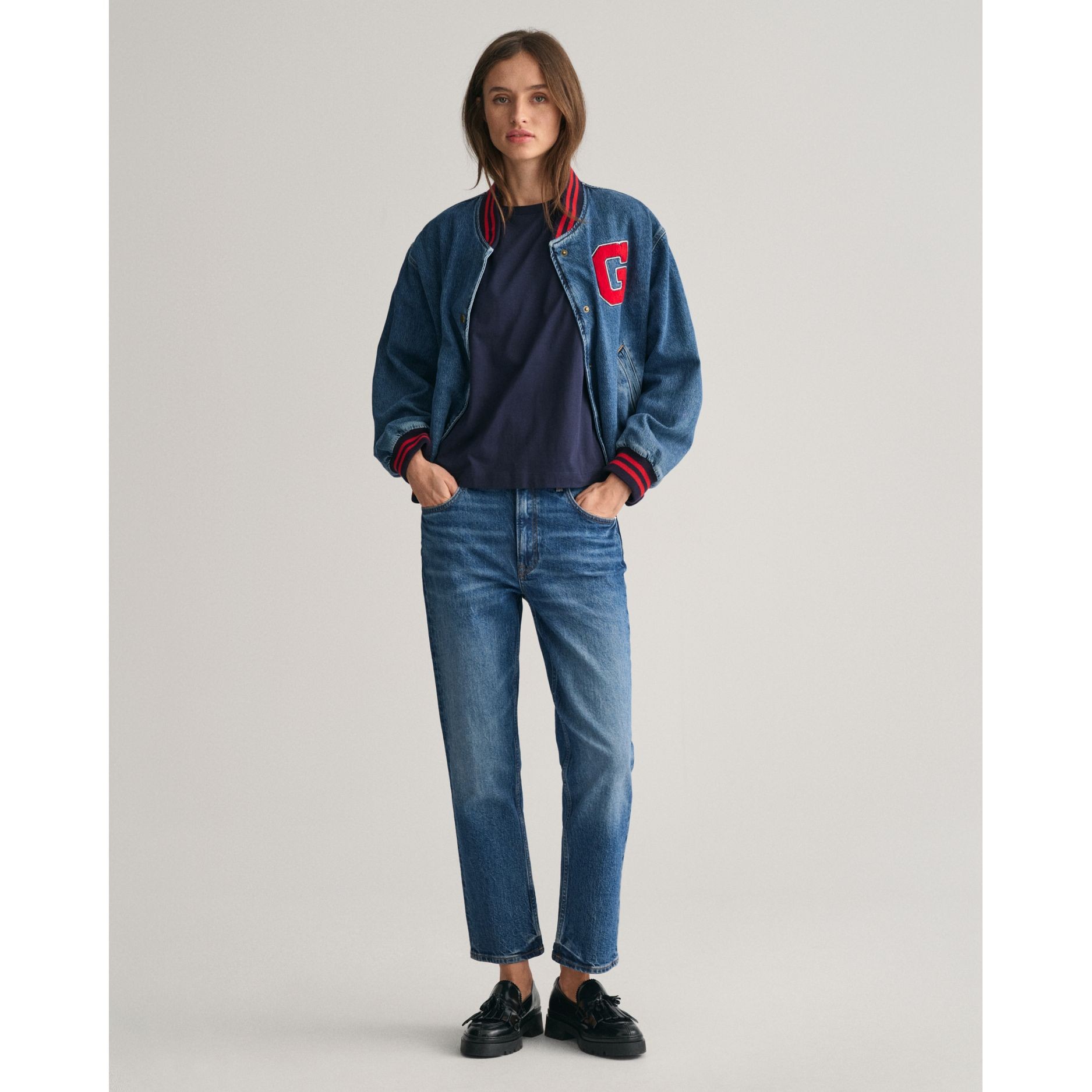 GANT Marškinėliai ilgom. rankovėmis moterims, Mėlyna, reg shield ls t-shirt 9