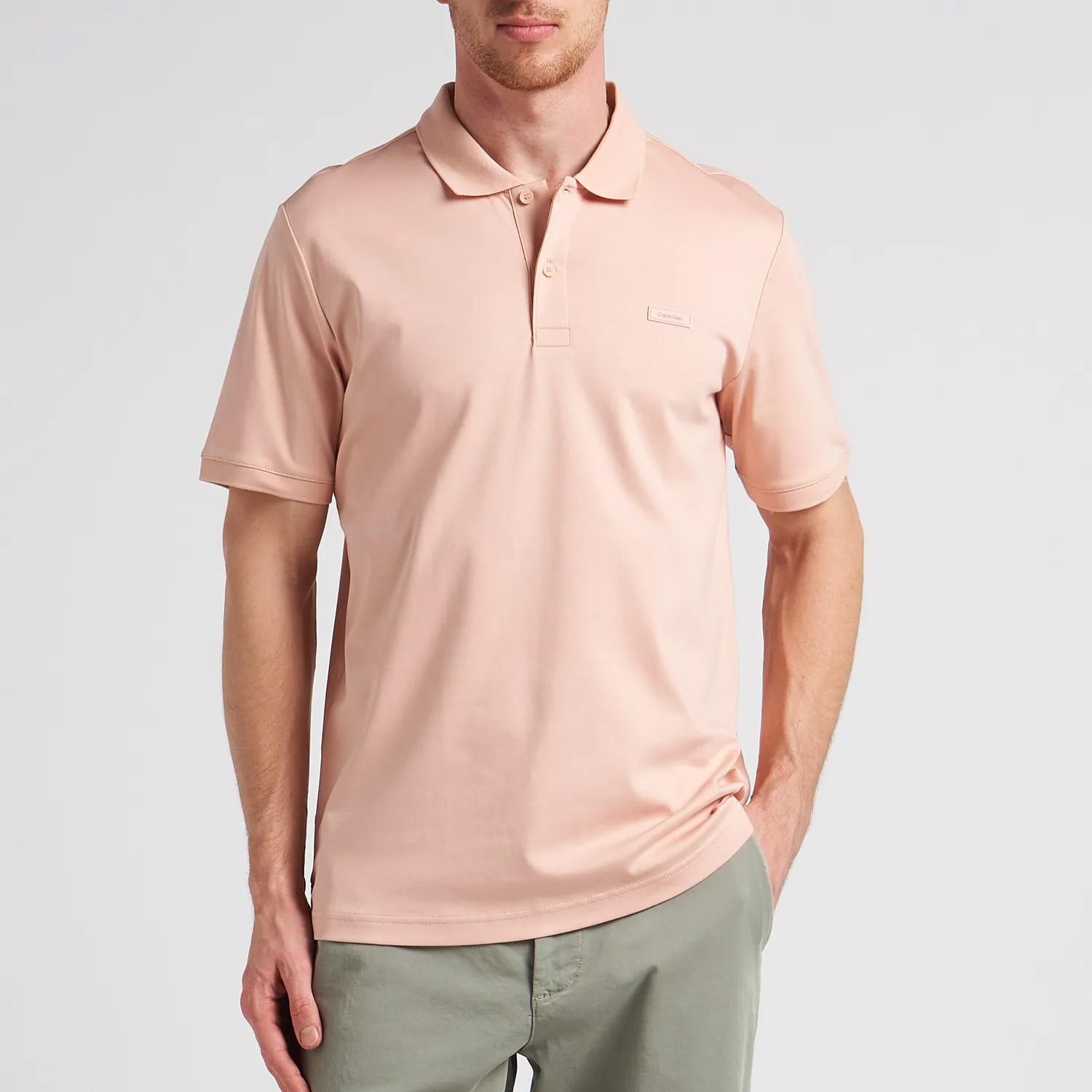 CALVIN KLEIN Polo marškiniai trumpos rank. vyrams, Rožinė, Smooth cotton  slim polo 2