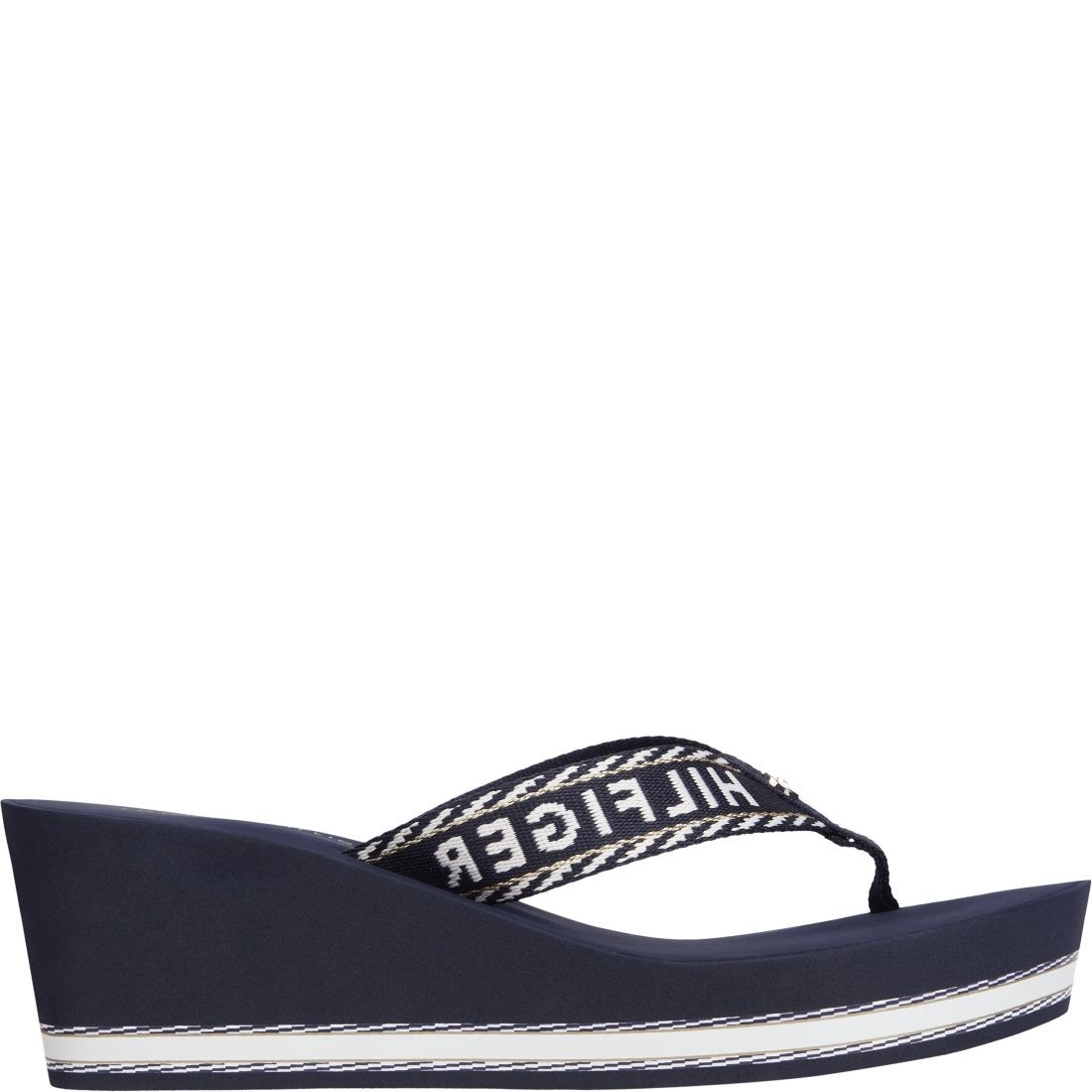 TOMMY HILFIGER Šlepetės moterims, Mėlyna, Webbing wedge sandal 1