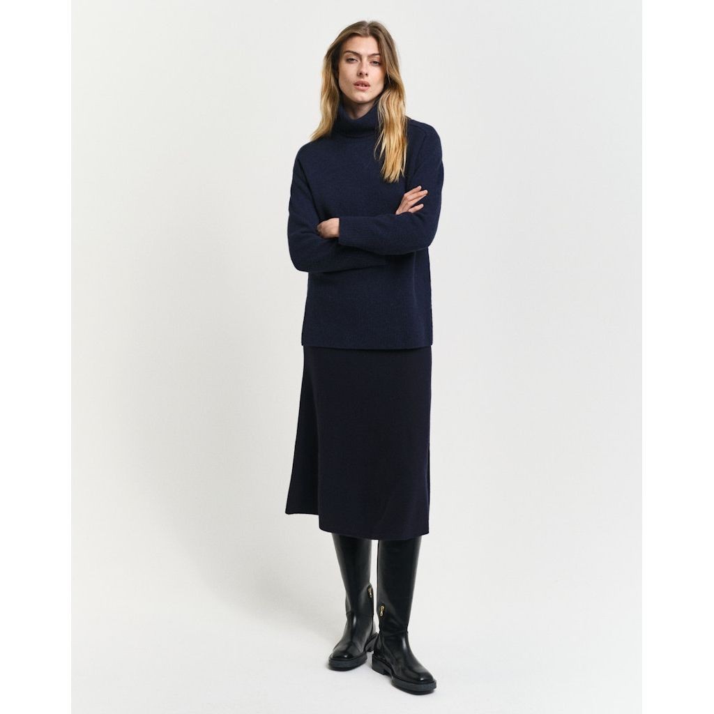 GANT Megztinis su kaklu moterims, Mėlyna, Herringbone detail sweater 5