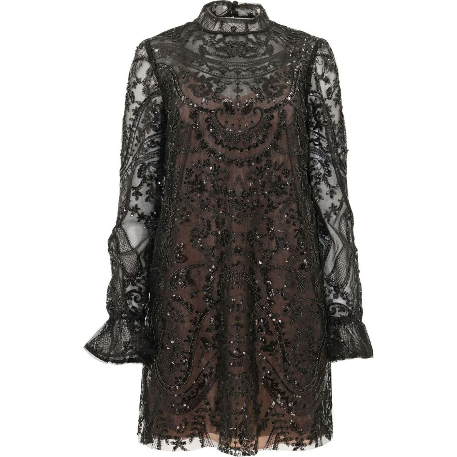 SELF PORTRAIT Mini suknelė moterims, Juoda, Paisley sequin mini dress 1