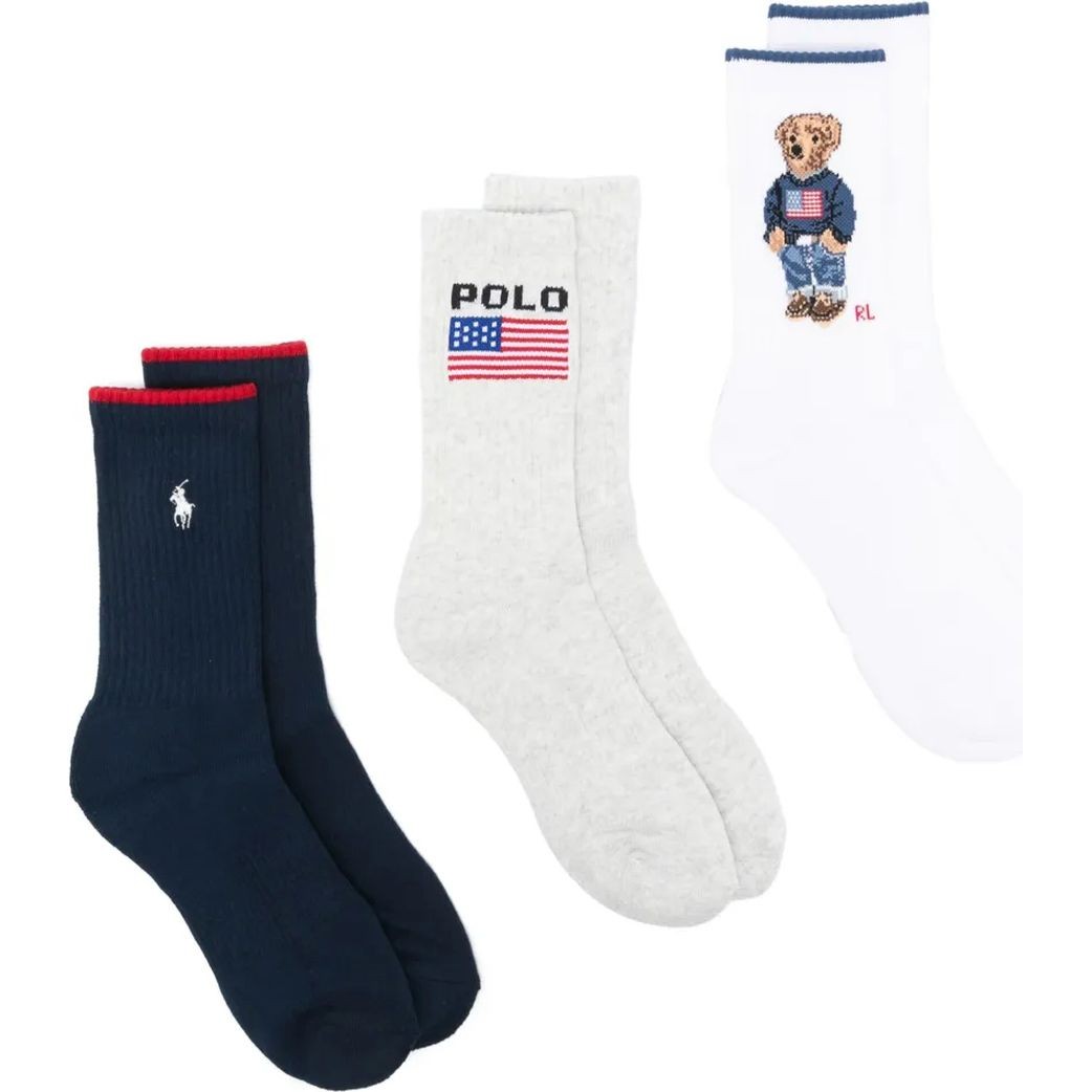 POLO RALPH LAUREN Kojinės moterims, Balta, Cr flg br 3-crew sock-3 pack 1