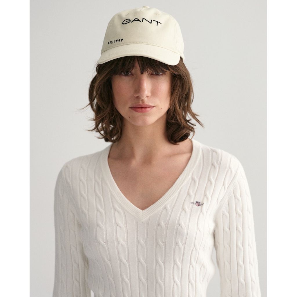 GANT Megztinis moterims, Geltona, STRETCH COTTON CABLE V-NECK 9