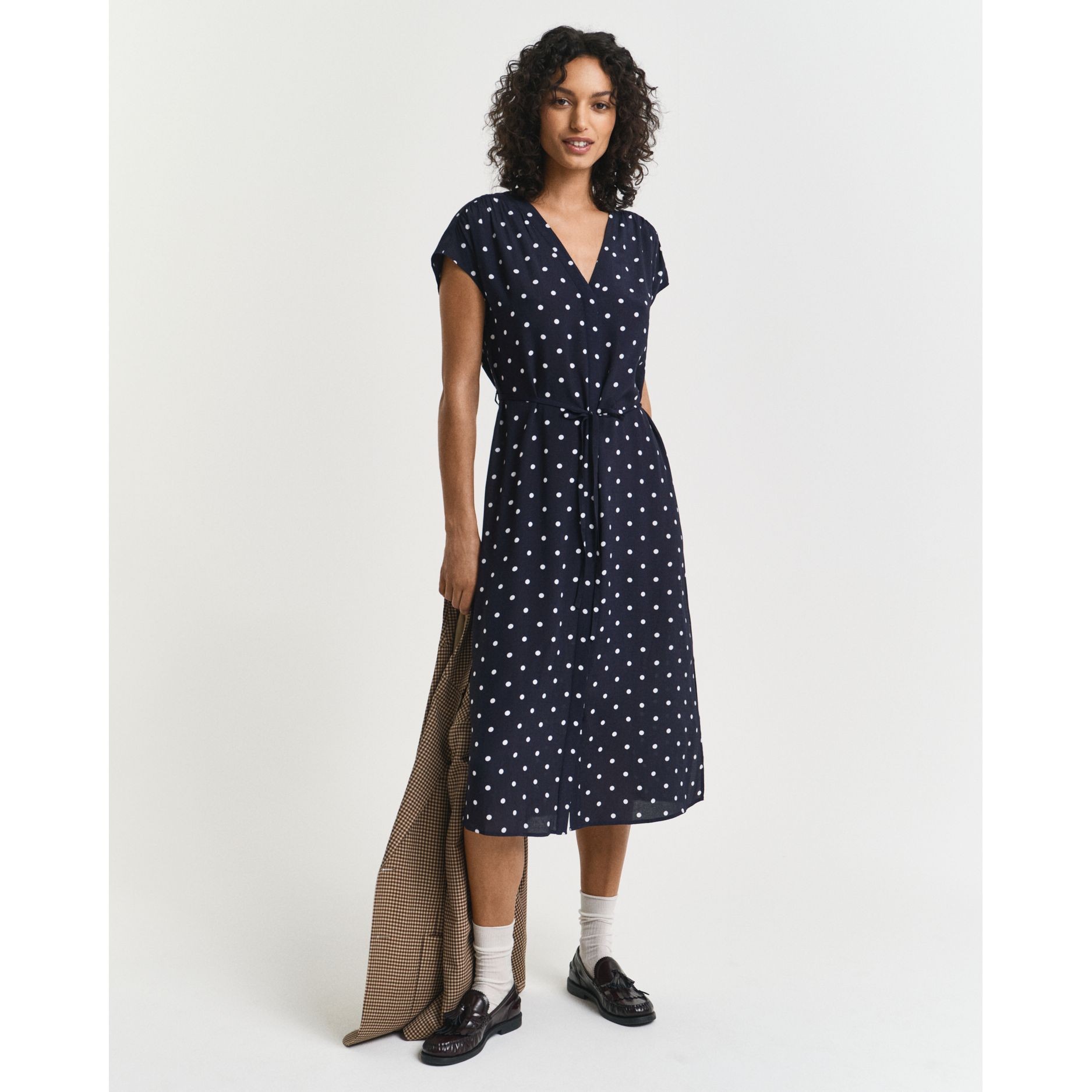 GANT Midi suknelė moterims, Mėlyna, rel dot print caftan dress 2