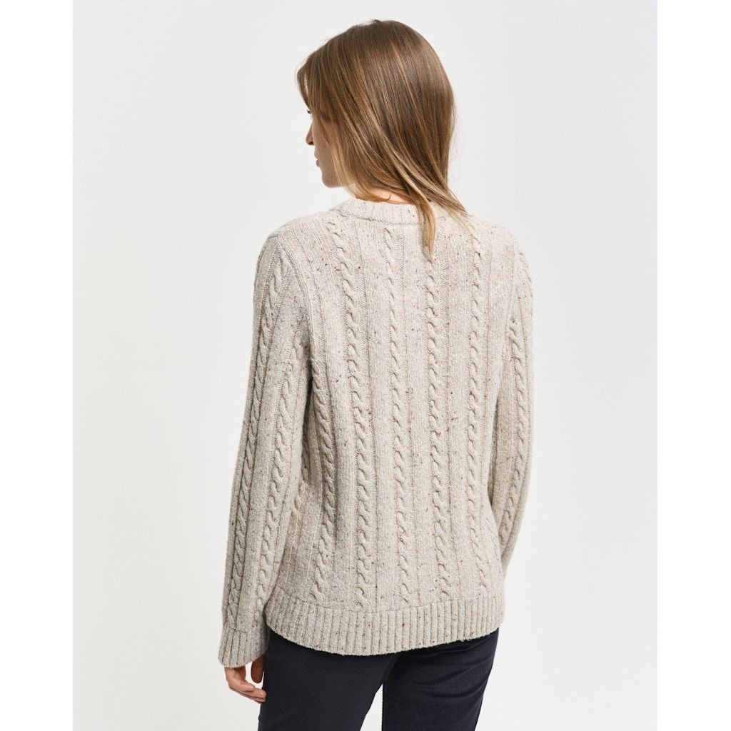 GANT Megztinis moterims, Smėlio, Neps cable knit c-neck sweater 3