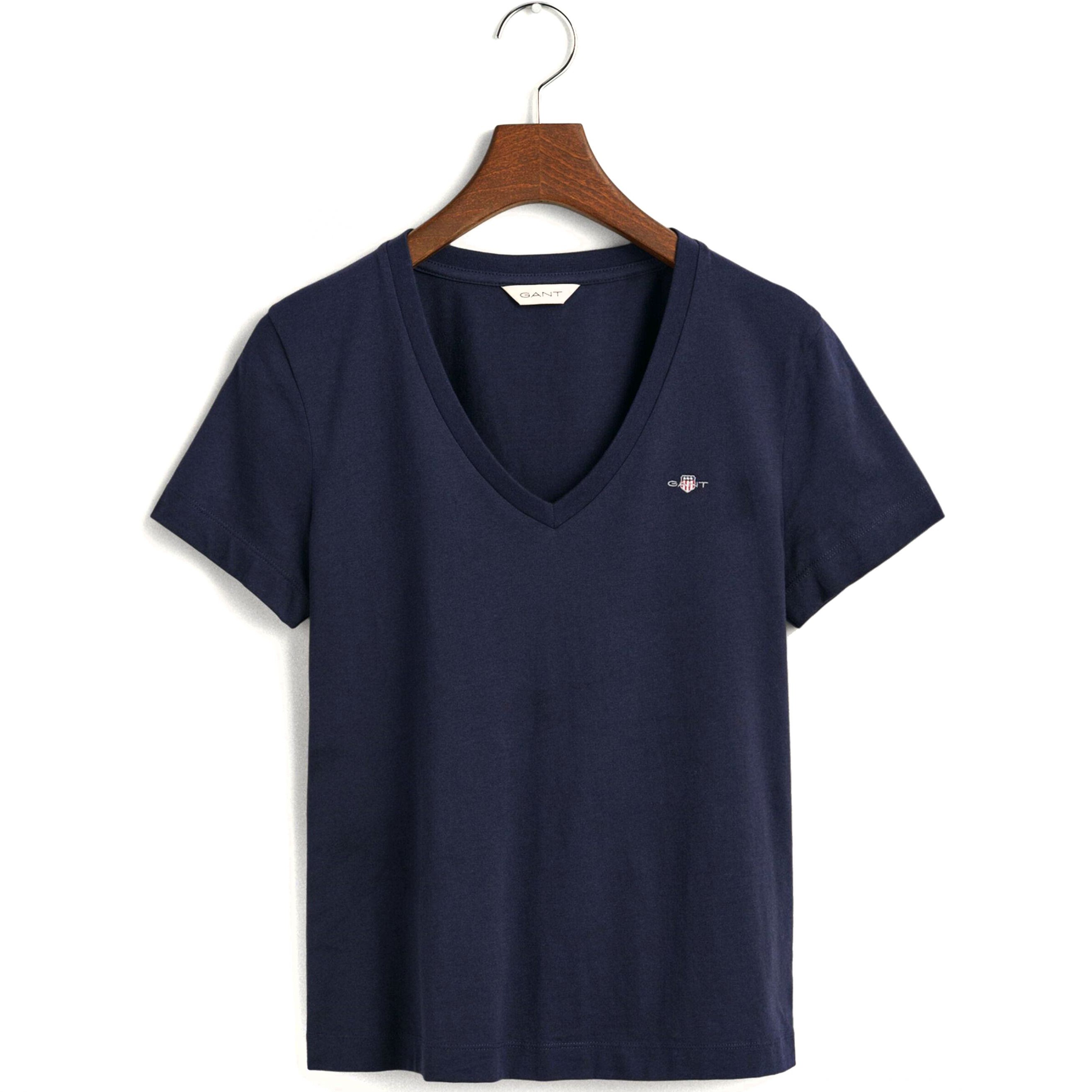 GANT Marškinėliai moterims, Mėlyna, REG SHIELD SS V-NECK T-SHIRT 1